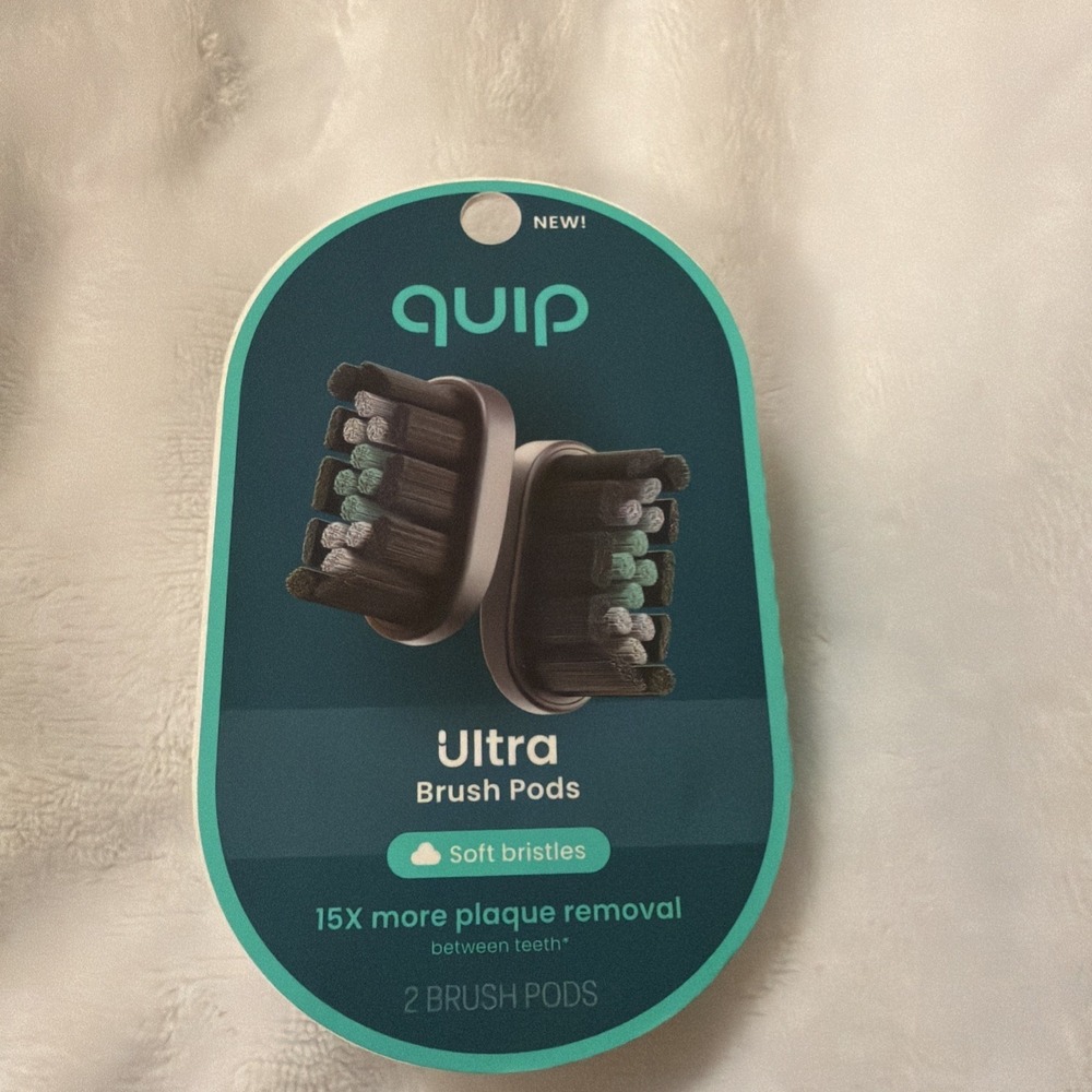 Quip Ultra Brush Pods Black Soft Bristles 2 Pack Replacement Heads NEW